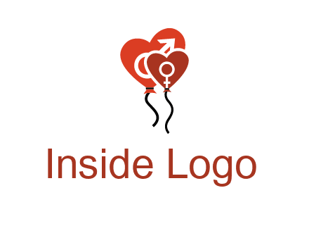 male and female icon inside the heart balloons logo