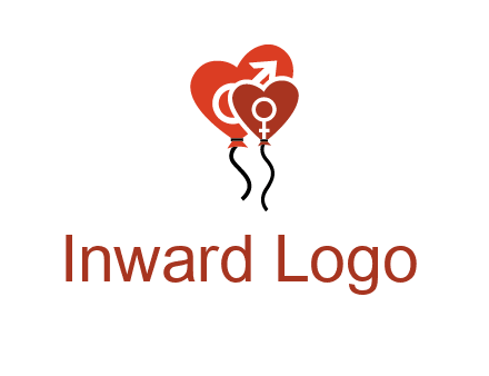 male and female icon inside the heart balloons logo