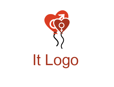 male and female icon inside the heart balloons logo