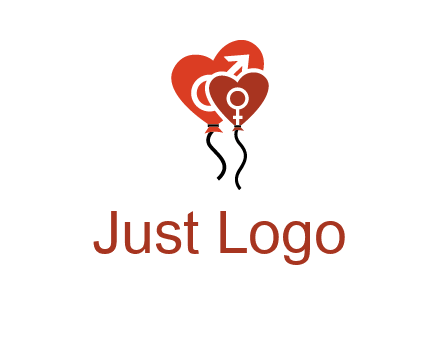 male and female icon inside the heart balloons logo