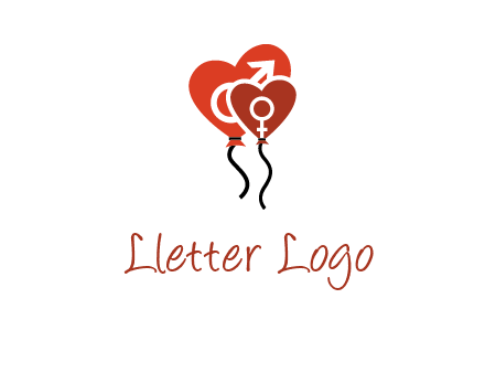 male and female icon inside the heart balloons logo
