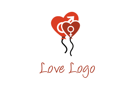 male and female icon inside the heart balloons logo