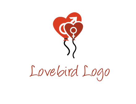 male and female icon inside the heart balloons logo