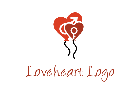 male and female icon inside the heart balloons logo