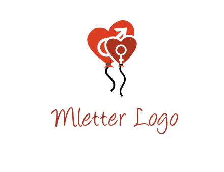 male and female icon inside the heart balloons logo