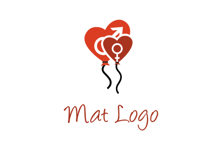 male and female icon inside the heart balloons logo