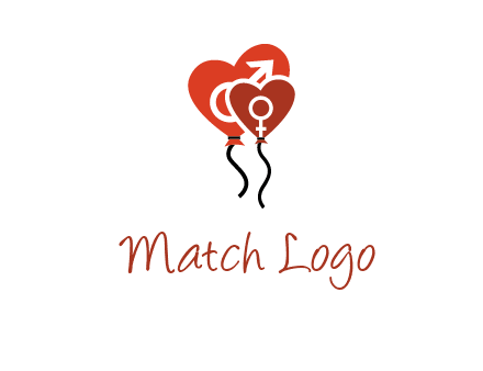 male and female icon inside the heart balloons logo