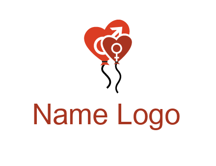 male and female icon inside the heart balloons logo