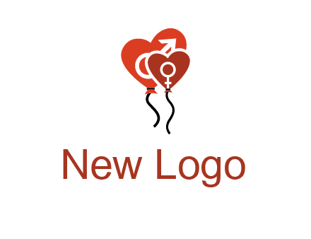 male and female icon inside the heart balloons logo