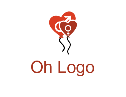 male and female icon inside the heart balloons logo