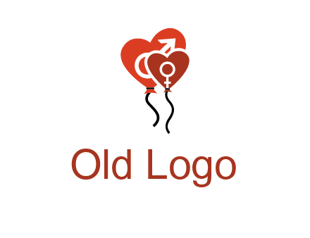 male and female icon inside the heart balloons logo
