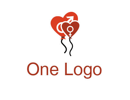 male and female icon inside the heart balloons logo