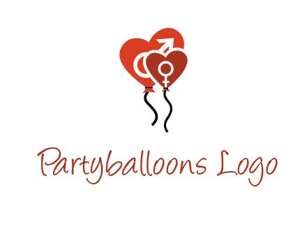 male and female icon inside the heart balloons logo