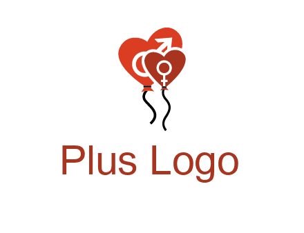 male and female icon inside the heart balloons logo
