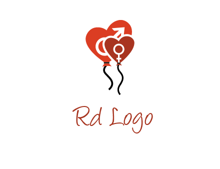 male and female icon inside the heart balloons logo