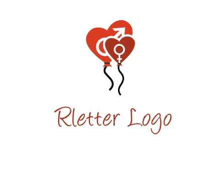 male and female icon inside the heart balloons logo