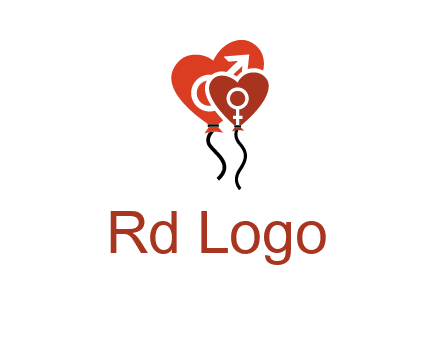 male and female icon inside the heart balloons logo