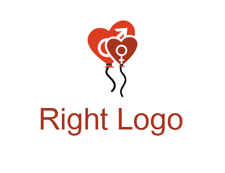 male and female icon inside the heart balloons logo