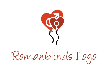 male and female icon inside the heart balloons logo