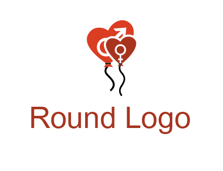 male and female icon inside the heart balloons logo