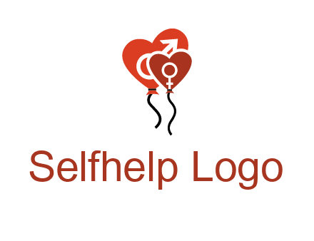 male and female icon inside the heart balloons logo