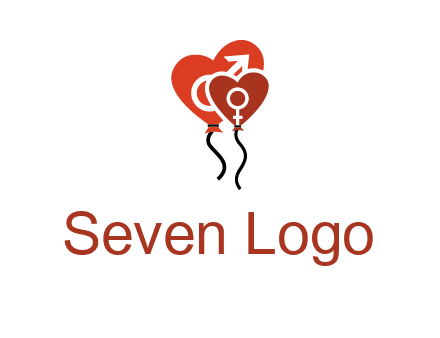 male and female icon inside the heart balloons logo