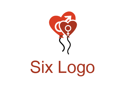 male and female icon inside the heart balloons logo
