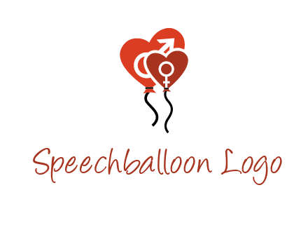 male and female icon inside the heart balloons logo