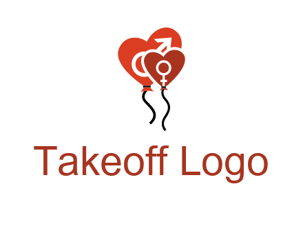 male and female icon inside the heart balloons logo