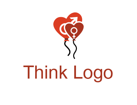 male and female icon inside the heart balloons logo