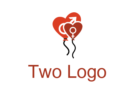 male and female icon inside the heart balloons logo
