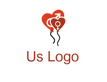 male and female icon inside the heart balloons logo