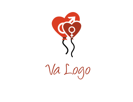 male and female icon inside the heart balloons logo