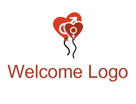 male and female icon inside the heart balloons logo