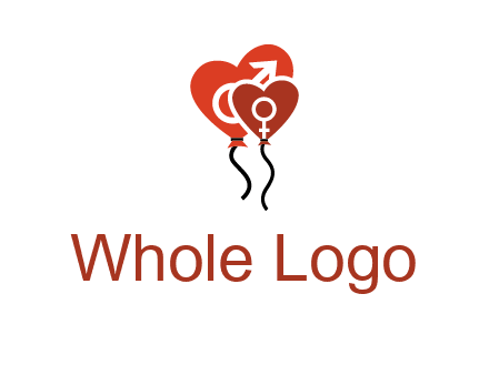 male and female icon inside the heart balloons logo