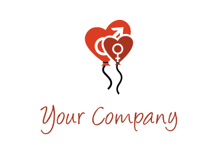 male and female icon inside the heart balloons logo