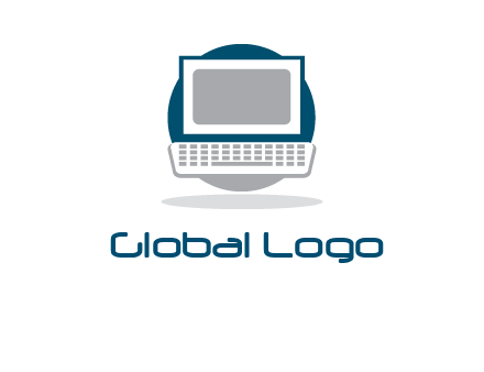 abstract monitor and keyboard inside the circle logo