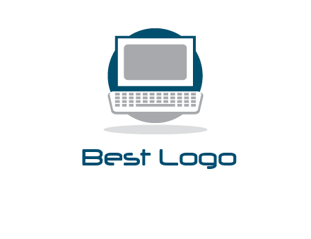 abstract monitor and keyboard inside the circle logo