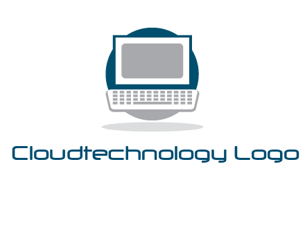 abstract monitor and keyboard inside the circle logo