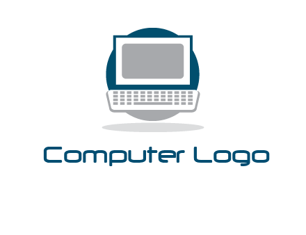 abstract monitor and keyboard inside the circle logo