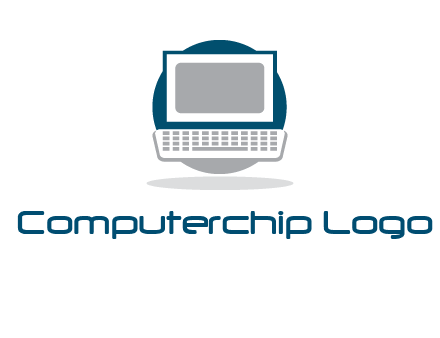 abstract monitor and keyboard inside the circle logo