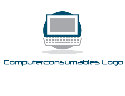 abstract monitor and keyboard inside the circle logo