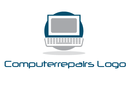 abstract monitor and keyboard inside the circle logo