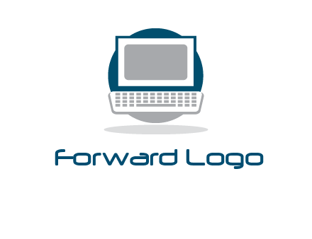 abstract monitor and keyboard inside the circle logo