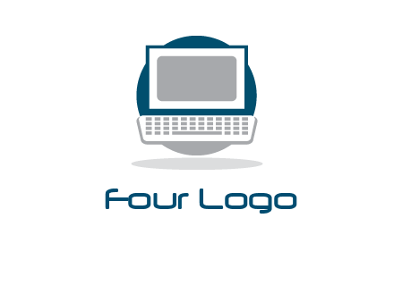 abstract monitor and keyboard inside the circle logo
