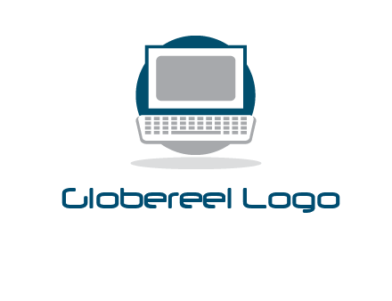 abstract monitor and keyboard inside the circle logo
