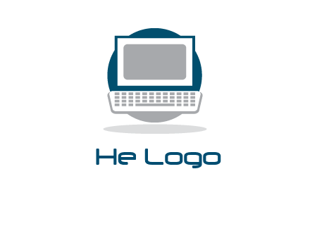 abstract monitor and keyboard inside the circle logo