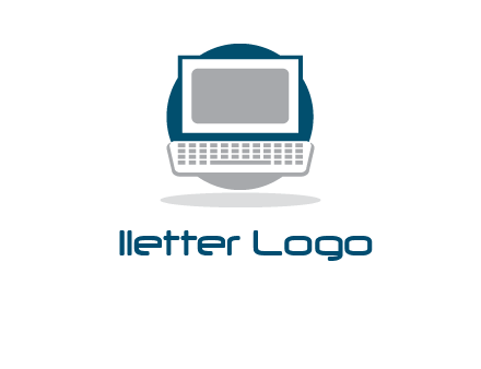 abstract monitor and keyboard inside the circle logo