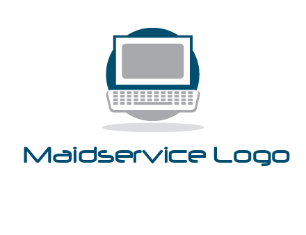 abstract monitor and keyboard inside the circle logo