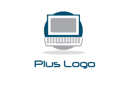 abstract monitor and keyboard inside the circle logo